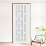 HARDJULAN 36X79in Frosted Acrylic Glass PVC Accordion Folding Door for Closet,Multifold Interior Door with Installation Hardware,Includes Handle and Latch,White Beech