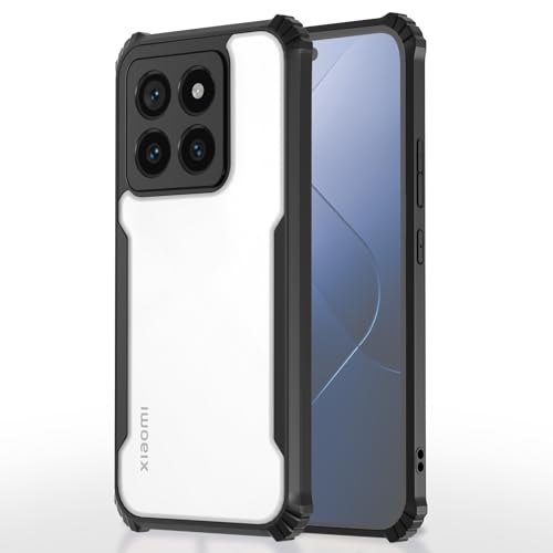 Image of Pikkme Mi 14 5G Back Cover | Crystal Clear Transparent Back | Ultra Hyrbid | Full Camera Protection | Raised Edge | Bumper Back Case (Black)