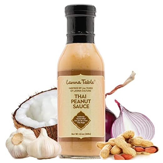 Lanna Table Thai Peanut Sauce, 13 Oz, Dipping Sauce for Satay, Veggie Platter, Dressing Salad, Marinades, Stir-fry & All Purpose Recipes (Pack of 1)