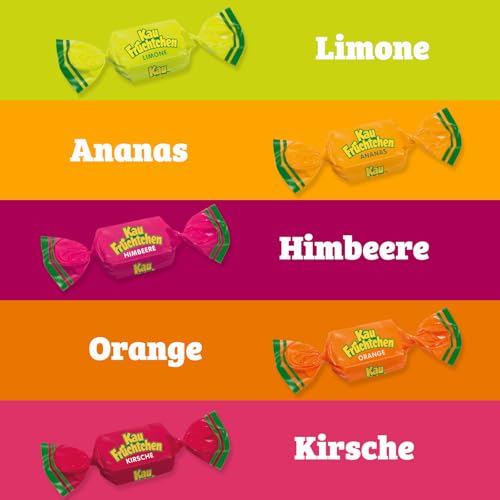 Kaufrüchtchen Bonbons – 1 x 1000 g Vorratspackung – Kaubonbons in fünf fruchtigen Geschmacksrichtungen – Süßigkeiten Mix einzeln verpackt und ideal zum Teilen