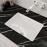 MIJIC 21'X15' Undermount Bathroom Vessel Sink Rectangular White Porcelain Ceramic Modern Vanity Sink Rectangle Art Basin