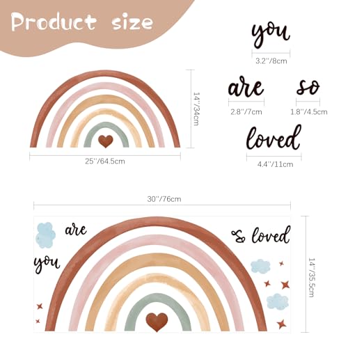 Containlol Regenbogen 30 x 14 Zoll Wandaufkleber Regenbogen Wandtattoo Pastellfarben Großes Herz Wandsticker Schälen und Aufkleben Hintergrund für Mädchen Babyparty You Are So Loved(Boho)