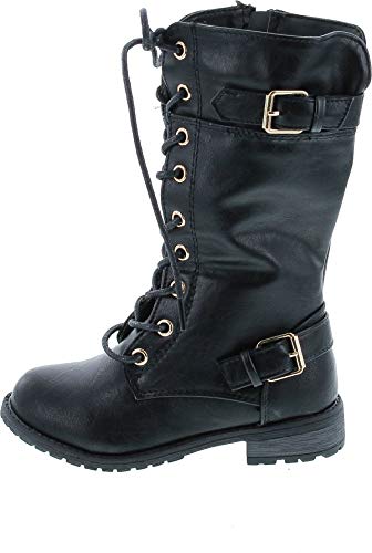Forever Mango 27K Little Kids Combat Lace Up Boots,Black,1 #TOP1