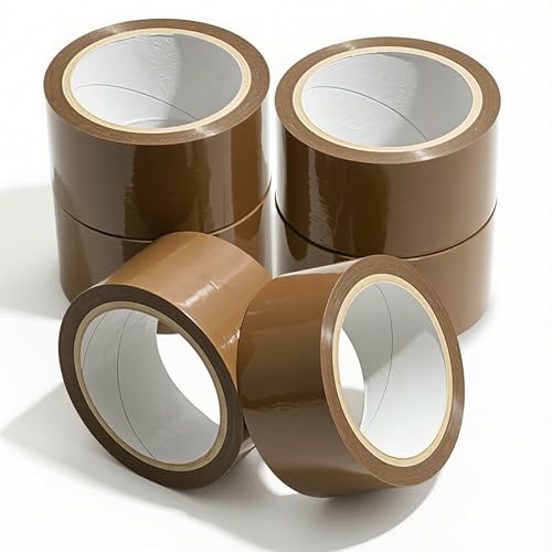 Roe Tenpo Packaging Tape, 6 Rolls Brown Parcel Packing Tape with Low Noise - 48mm X 66m, Secure and Sticky Seal for Boxes, Packing, Shipping, Moving, eCommerce (Brown, 6 rolls)