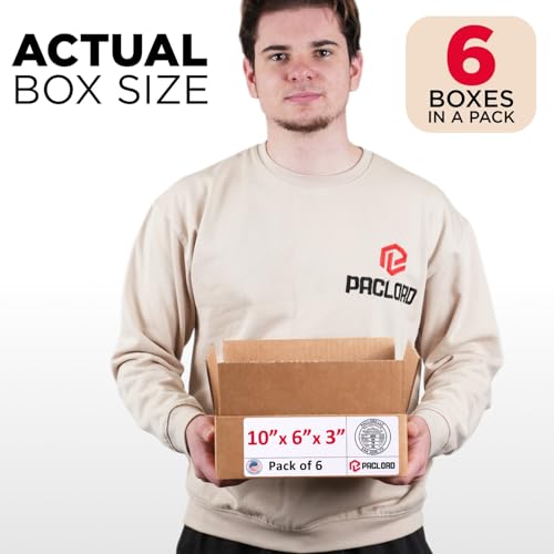 Image of Small Cardboard Boxes 10 inchL x 6 inchW x 3 inchH (Pack of 6) - USA-Made Packing Boxes for Moving, Shipping, or Storage - USPS, UPS, FedEx Approved - Professional Packing Supplies for Moving