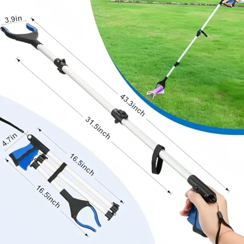 2-Pack Grabber Reacher Tool, 43 Inch Extra Long Steel Foldable Pick Up Stick with Strong Grip Magnetic,Trash Claw Grabber Tool, Hand Grabber for Reaching, Arm Extension (Blue) - Thumbnail 2