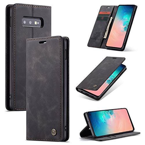 owlhold Handyhülle Samsung Galaxy S10e hülle klapphülle Premium Lederhülle Weiches Vintage Handytasche Faltbare Ständer Schutzhülle Kartenfach Standfunktion hülle Samsung Galaxy S10e - Schwarz