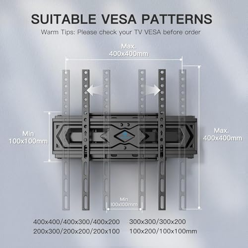 PERLESMITH TV Wandhalterung, Schwenkbare Neigbare TV Halterung für 26-70 Zoll Flach & Curved Fernseher oder Monitor bis zu 45kg, Wandhalterung Fernseher max.VESA 400x400mm – Bild 3