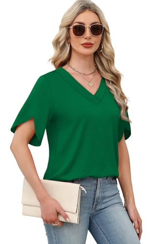 Image of WIHOLL Womens Summer Tops Short Petal Sleeve Shirts Fashion V Neck Womens Clothing