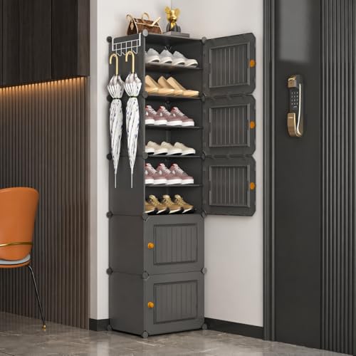 Image of Sunderlook Shoe Rack Plastic for Home- Shoe Stand, Chappal Stand, Professional Multipurpose Foldable Standing Comfort Runner Shoe Rack with Door, Slipper Stand (Grey, 10 Shelf 5 Door)