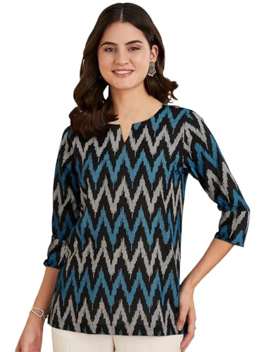 Image of Pinkmint Women's Printed Cotton Blend Short Kurti l All Over Printed V-Cut Neckline Casual Wear Tunic Top's l Ethnic Top's for Girls