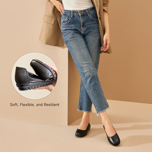 BEAU TODAY Work Flats for Women, Women’s Leather Ballet Flats, Comfortable Slip-on Non-Slip Flight Attendant Shoes, Office Business Casual Round Toe Ladies Dress Shoes2