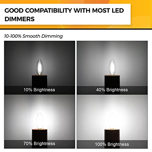 Hizashi E12 Led Bulb Dimmable 40W Equivalent, Candelabra Light Bulbs 90+Cri 4W Daylight 5000K 450Lm B10 Led Candle Bulb With Candelabra Base, Ul Listed, 6 Pack #TOP3