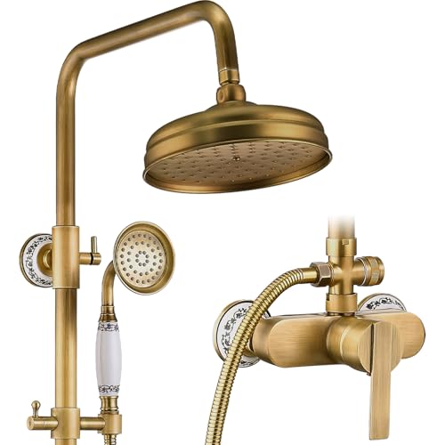 Colonne De Douche,Colonne de douche dorée,Comprend une douche de tête de 20 cm et une douchette à main,Hauteur et angle réglables,Installation murale