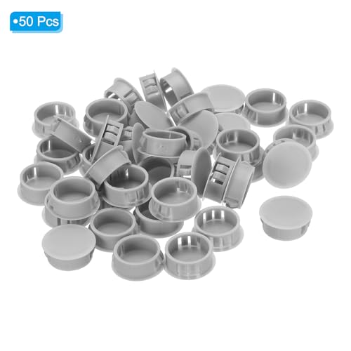 Image of PATIKIL Hole Plugs Plastic, 50 Pcs 25mm(1 inch) Screw Bumper Hole Plug Flush Snap Type Round Hole Cover Caps for Round Holes Cabinet Furniture Kitchen, Grey