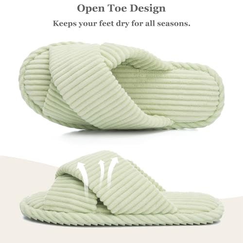 Image of GOEWY Slippers for Women Memory Foam House Bedroom Corduroy Crossbands Open Toe Slides Sandals Shoes Comfy Trendy Gift for womens Anti-Skid sole