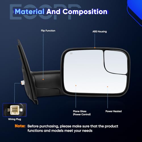 ECCPP Flip-Up Tow Mirrors for 2002–2009 Dodge Ram Trucks - Image 4