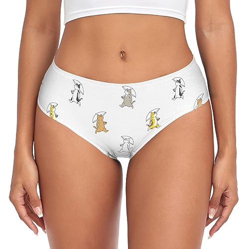 Dallonan Women's Underwear Brief Breathable Soft Bamboo Fiber Knickers Cat Umbrella Calico Small Multicolor