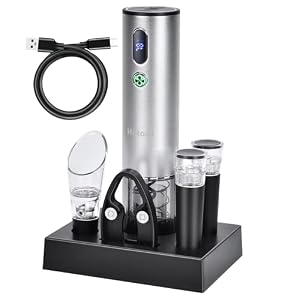 Electric Wine Opener with Wine Accessories -Rechargeable Wine Bottle Opener Set with Base, Wine Aerator, Foil Cutter and Wine Stoppers- Perfect Wine Gifts for Wine Lovers