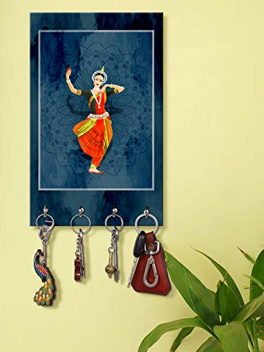 Image of 999STORE office organizer holder wall mount hanger organizer Bhart Natyam Indian Lady key stand for wall (MDF 7.5X12 Inch Multi) KeyholderP100