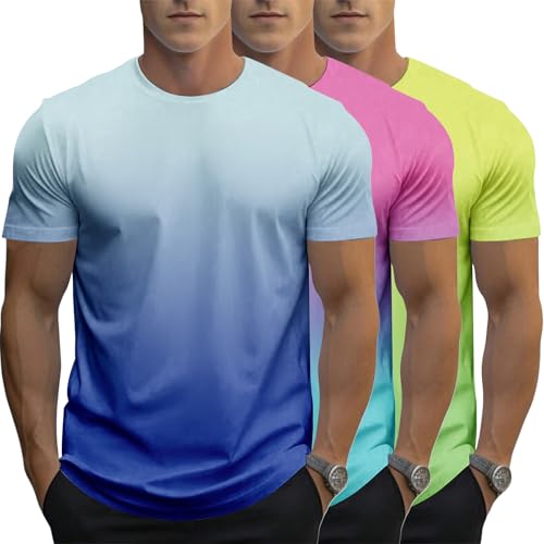 Image of 3 Pack Men's Gradient Color T-Shirt, Short Sleeve Crewneck, Summer Short Sleeved Round Neck Gradient T-Shirt (UK, Alpha, 3XL, Regular, Regular, #8)