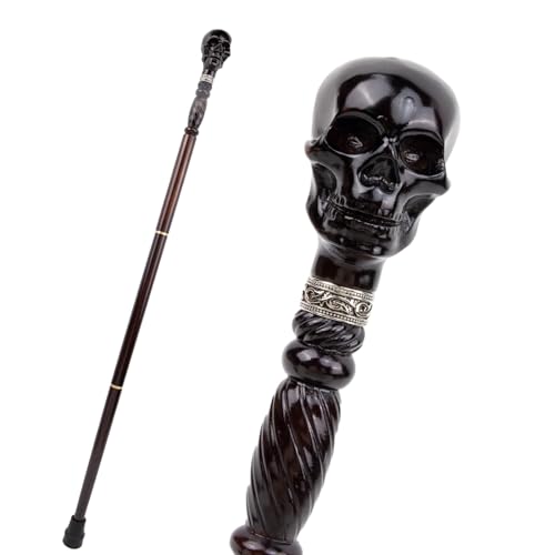 Black Creative Devil Skull Wooden Fashion Walking Stick Decorative Cospaly Wood Walking Cane Halloween Mace Wand Crosier 93cm