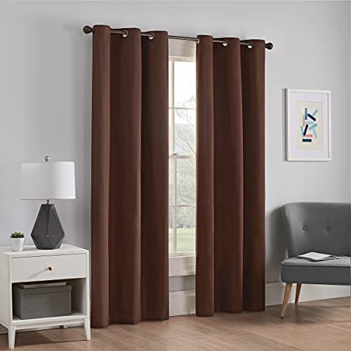 Image of ECLIPSE Microfiber Total Privacy Blackout Thermal Grommet Window Curtain for Bedroom (1 Panel), 42 inch x 84 inch, Chocolate
