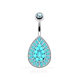 Paula & Fritz Piercing nombril en acier inoxydable Acier chirurgical 316L Vintage Larmes décorées avec des turquoises