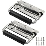 Piutouyar 2 Pcs Spring Loaded Metal Handle, 100mm / 4 Inch Heavy Duty Handle Tool Box Handles Trunk Surface Mount Pull Handles with Rubber Grip for Toolbox Chest Case Storage Boxes
