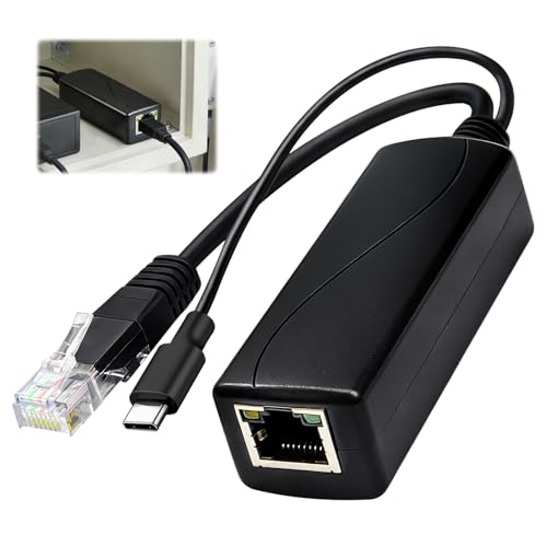 Pmqs Gigabit PoE Splitter Type C 5V 3A, 48V PoE vers USB-C 5V 3A Sortie IEEE 802.3af/at 10 100 1000 Mbps pour Raspberry Pi 3B, Tablettes, Dropcam Power par...