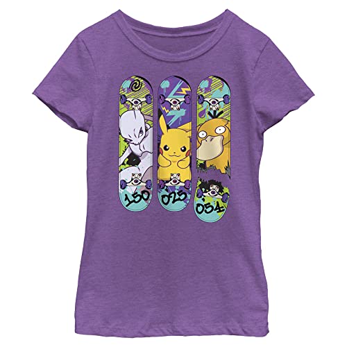 Pokemon Girls Mew2 Pika Duck Short Sleeve Tee Shirt, Purple Berry, X-Large