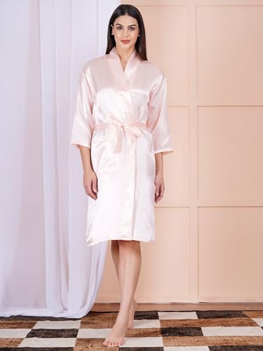 Image of Premium Satin Fullsleeve Bathrobe Solid Print Lightweight & Comfortable Loungewear Robe