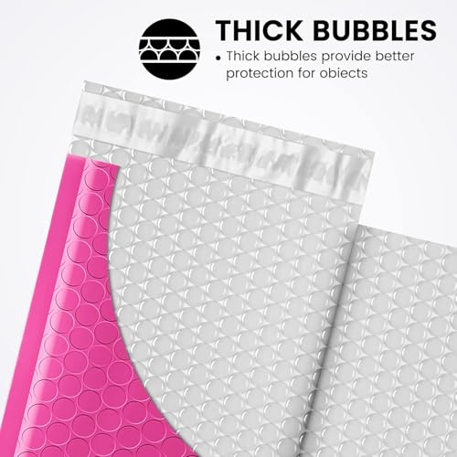 Image of Fuxury Bubble Mailers 4x8 inch 100 Pack Pink Bubble Mailers Usable Size 4x7 inch Small Padded Envelopes Waterproof Mailing Envelopes Bubble Padded