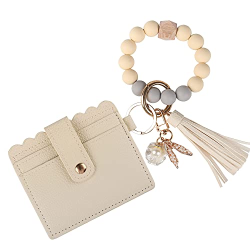 Guran - Portachiavi da polso, con borsetta, con nappa, per donne e ragazze, bianco, 14 cm