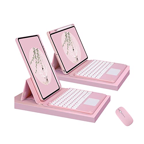 キーボード ケース 対応機種 iPad Pro 12.9インチ 第6世代 第5世代 第4世代 第3世代(2018,2020,2021,2022)用 Bluetoothマウス付き かわいいラウンドキータッチ着脱式トラックパッドキーボードカバー 回転式360°