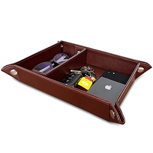 SUKKMORI Valet Tray for Men and Women - PU Leather Nightstand Organizer with Desk Catchall Tray, Dresser Box for Keys, Jewelry by SUKKMORI - Used condition - US$13.53