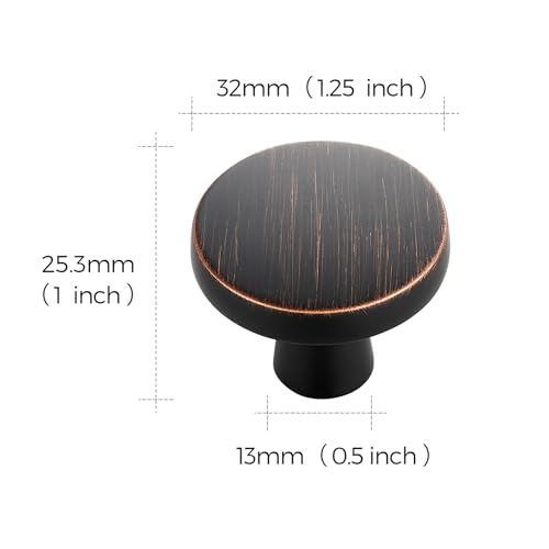 Image of Ravinte 10 Pack Solid Single Hole Kitchen Round Cabinet Knobs Oil-Rubbed Bronze Pulls Drawer Knobs Kitchen Cabinet Hardware Handles