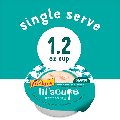 Purina Friskies Natural, Grain Free Senior Broth Wet Cat Food Complement, Lil' Soups Skipjack Tuna - (8) 1.2 Oz. Tubs #TOP4