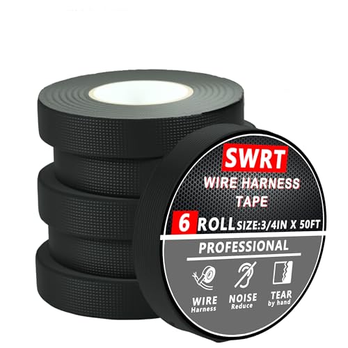 SWRT 6 Pack Wiring Harness Tape 3/4 Inch x 50 FT High Temp Wire Cable Loom Self-Adhesive Fabric Tape