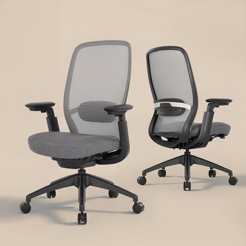 COLAMY Office Chair for Long Hours Easy Wire-Control Desk Chair with Sliding Seat Depth & Thick Padded Lumbar Support Heavy Duty 300 LBS High Back Mesh Computer Chair for Home Workstation Grey
