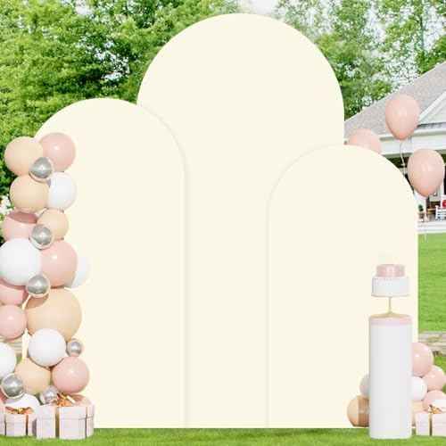Image of Ivory Backdrop Arch Cover Set of 3 Chiara Arch Backdrop Cover 6FT 6.6FT 7.2FT Wedding Arch Stand Covers Spandex Covers for Arch Backdrops for Birthday Party Bridal Baby Shower Anniversary Decor