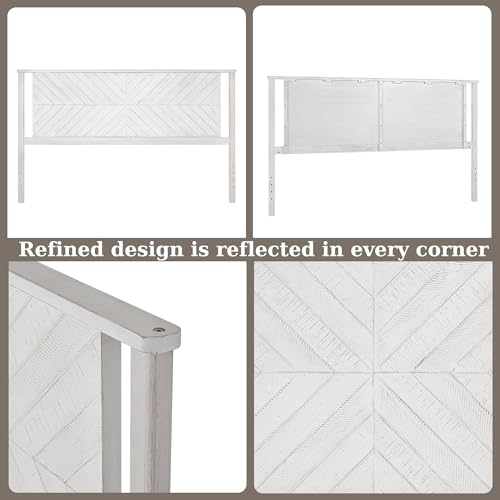 Bme Vivian Scandinavian Style with Solid Acacia Wood, Easy Assembly, King (Headboard), Rustic White