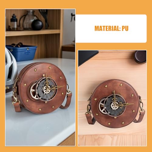 Sac bandoulière rond en polyuréthane style punk avec compartiment intérieur et sangle - 7