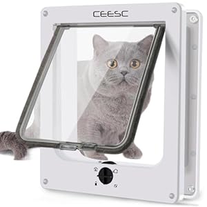 CEESC Chatière pour Chat, Chatière Imperméabiliser avec verrou Rotatif à 4 Voies pour Chat, Petit Chien, Facile à Installer et à Utiliser, Version améliorée
