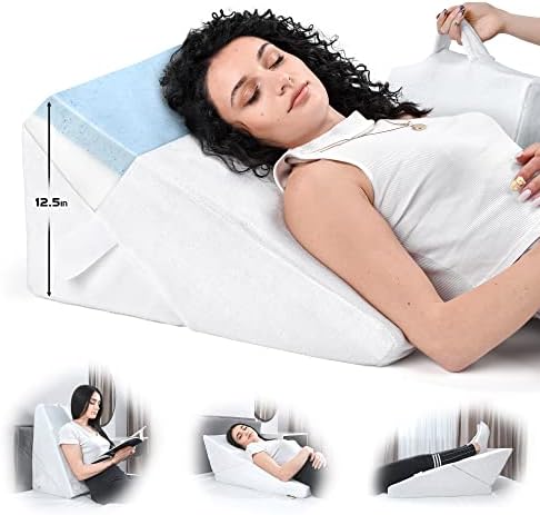 Bed Wedge Pillow  Multipurpose Adjustable Leg Support Pillow  Cooling Gel Memory Foam Top - Helps for Acid Reflux Heartburn, Allergies, Snoring - Machine Washable Soft Plush Cover with Handle, White