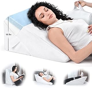 Bed Wedge Pillow  Multipurpose Adjustable Leg Support Pillow  Cooling Gel Memory Foam Top - Helps for Acid Reflux Heartburn, Allergies, Snoring - Machine Washable Soft Plush Cover with Handle, White