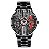 GHSY Herren Uhren, Auto Rad Felgen Nabe Uhr, Hohl wasserdicht Sport Uhr für Herren Geschenke Armbanduhren (rot)