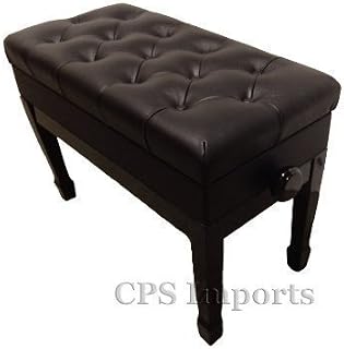 Genuine Leather Adjustable Duet Size Artist Piano Bench Stool in Ebony with Music