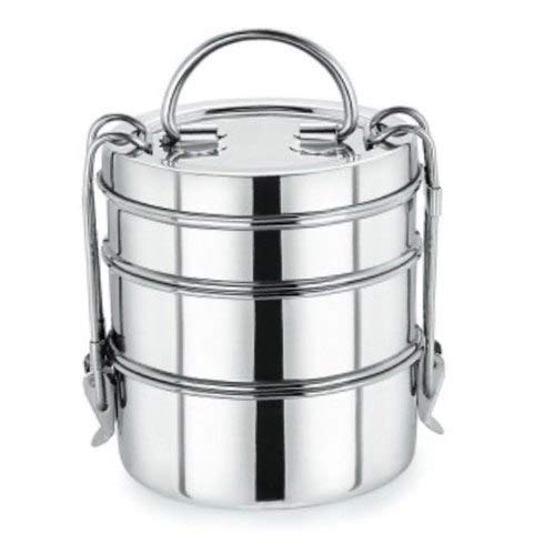 TreegoArt Stainless Steel Clip Carrier Lunch Box With 3 Containers- 2150 ml (Size- 7 x 3)