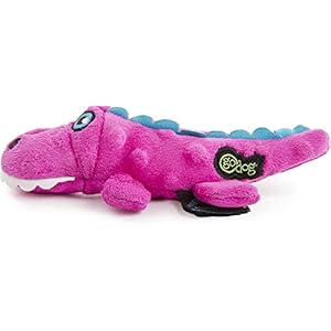 goDog Just For Me Gators Squeaky Plush Dog Toy, Chew Guard Technology – Pink, Mini